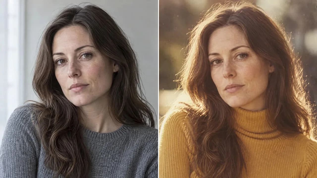Morphic GPT Image 2.5 example showing a modern portrait beside a retro restyled portrait