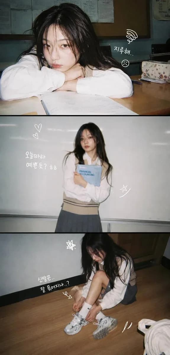 Three-panel portrait photo strip with casual poses and soft indoor lighting