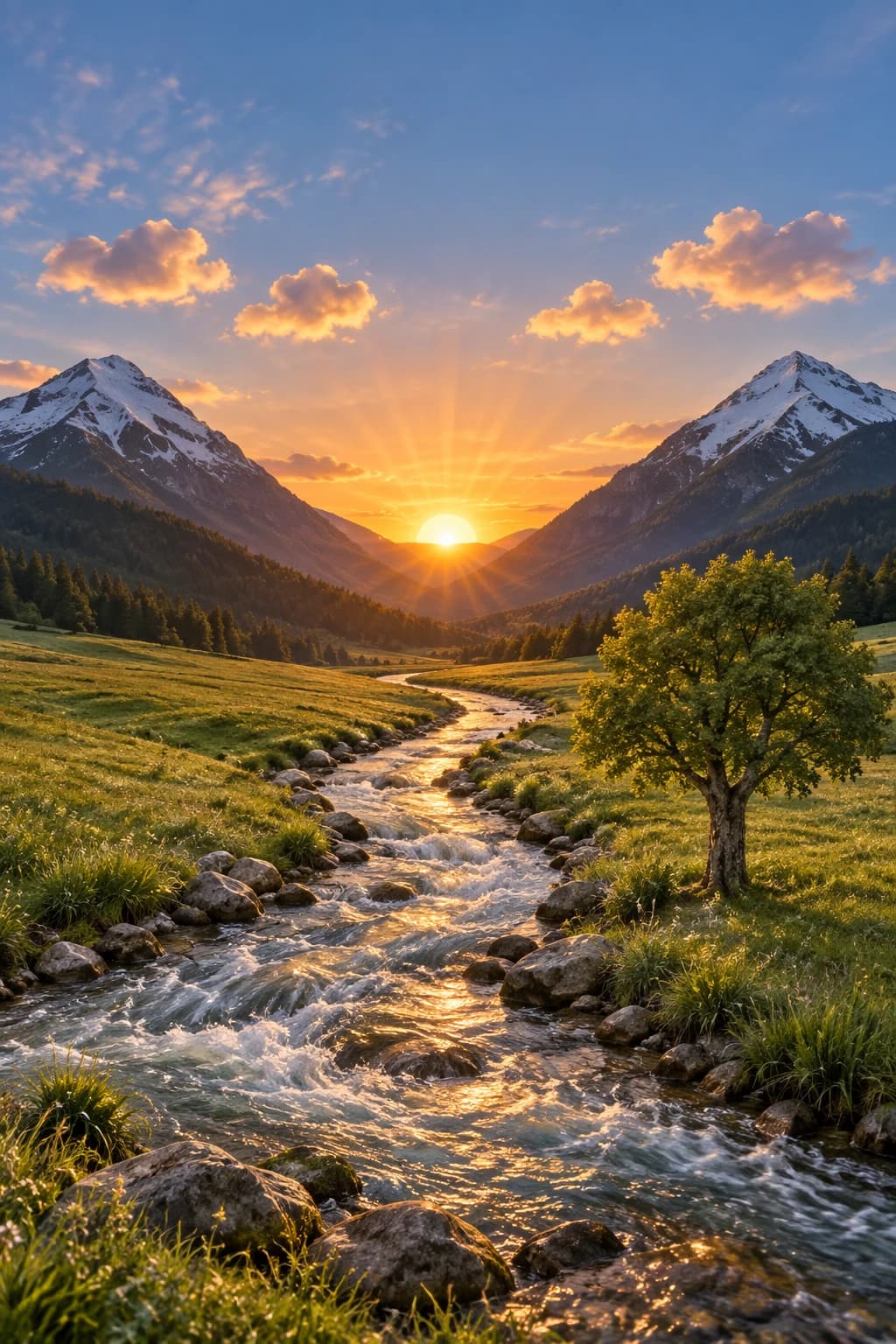 GPT Image 2.5 Sunburst realistic river valley based on a drawing