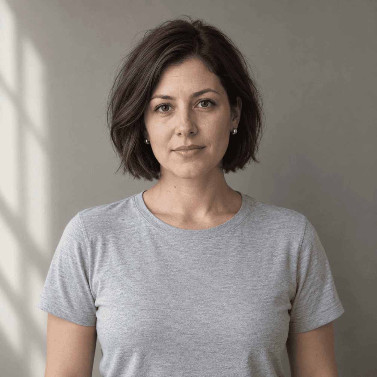 GPT Image 2: Reference: Fictional adult wearing a gray T-shirt and silver earrings